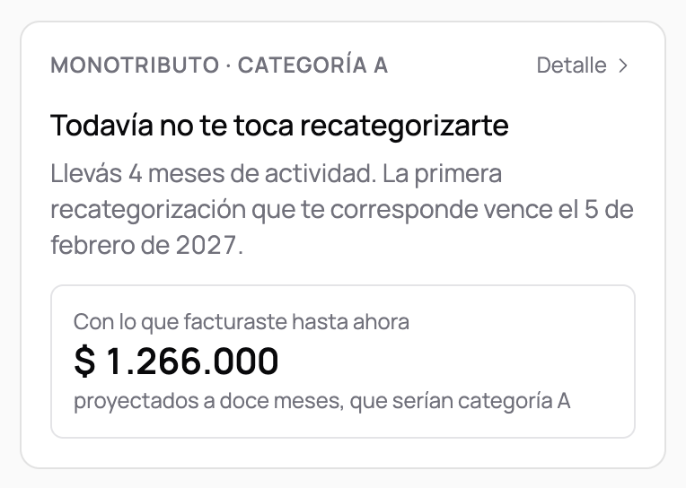 El medidor cuando la actividad recién arranca: en vez de la barra muestra lo facturado proyectado a doce meses y sobre cuántos meses de actividad está calculado