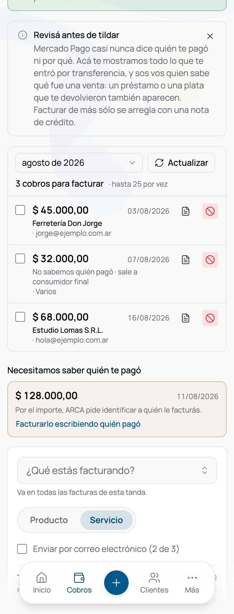 La vuelta a Tributar con el aviso de que Mercado Pago quedó conectado y, debajo, la franja con el estado de la conexión